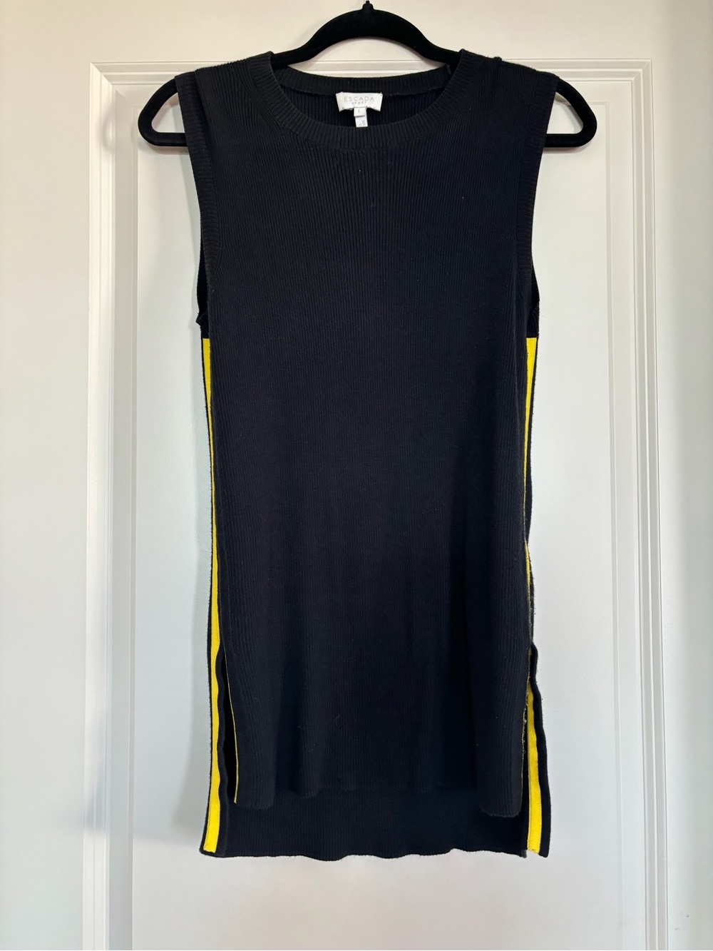 Escada Black Knit Sweater with Yellow Trim